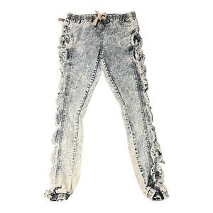 American Bazi  Acid Wash Distressed Jogger Pants NWT Ice Blue Women’s Large Bows